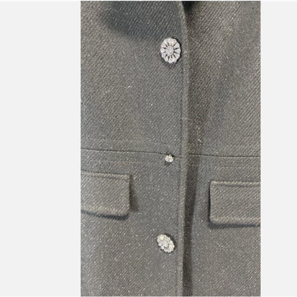 Kate Spade Black Metallic Tweed Wool Blend Coat Jeweled Button Women's S EUC - Picture 3 of 12
